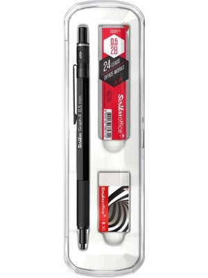 Braventa Collection Scrikss Office Graphx 3'lü Set Mekanik Kurşun Kalem Silgi Min Mat Siyah 0.5 mm