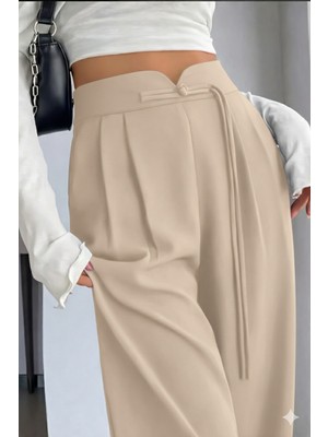 Hazel Kadın Taş Arkası Lastikli Ip Bağlama Detaylı Yüksek Bel Palazzo Pantolon