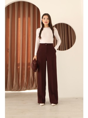 Hazel Kadın Vişne Pilesiz Palazzo Pantolon