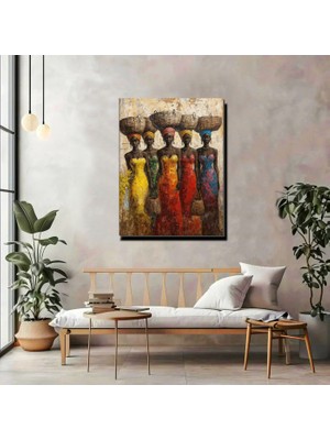 Artprinta Etnik Afrikalı Kadınlar Kanvas Tablo – Renkli Elbiseli Figürlü Duvar Dekoru
