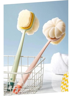 Braventa Collection Busstier Uzun Saplı Çift Taraflı Duş Fırçası Kıl ve Lifli Masaj Etkili Vücut Temizleme Peeling Fırça