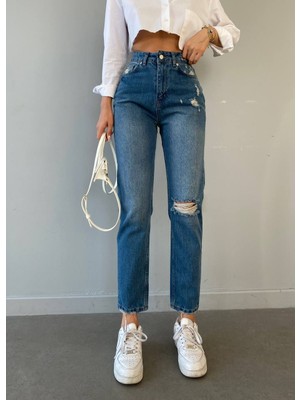 Aida Fashion Tek Diz Lazer Mom Jeans