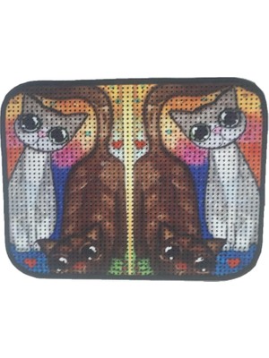 Braventa Collection Miapet Elekli Desenli Kedi Tuvalet Önü Paspası 60 x 45 cm Kahve Beyaz Kedi