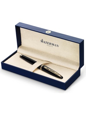 Braventa Collection Waterman Carene Lake Siyah Altın Tasarımlı Dolma Kalem, Orta Kalınlıkta Uç, Mavi Mürekkep