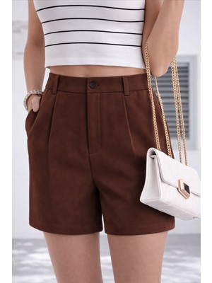 Hazel Kadın Kahverengi Klasik Pileli Şort