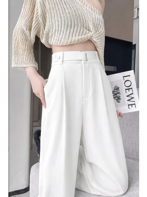 Hazel Kadın Beyaz Kemer Toka Detaylı Palazzo Pantolon