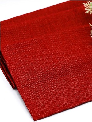 Braventa Collection Viemso Simli Keten Runner, Kırmızı, 45X150CM