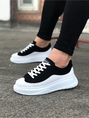 Zapatos WG507 Erkek Günlük Bağcıklı Süet Cilt Spor Sneaker Ayakkabı Scbt - Siyah/beyaz