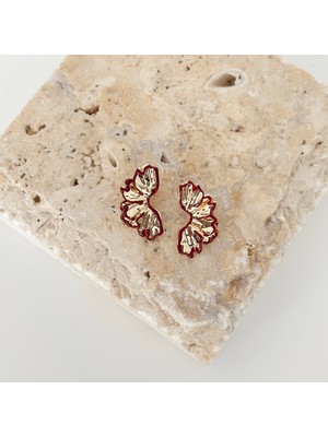 Vesce Atelier Gold Yaprak Formlu Bordo Küpe