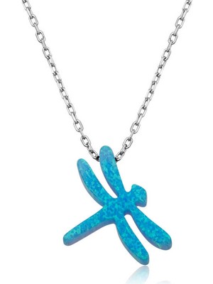 Bazarhane Gümüş Mavi Opal Taş Yusufçuk Bayan Kolye