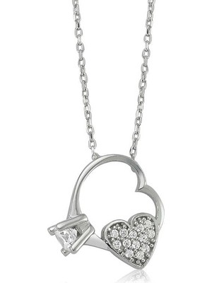 Bazarhane Gümüş Kalp Tek Taş Bayan Kolye