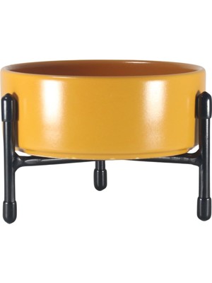 Braventa Collection Evcil Hayvanlar Için Seramik Mama-Su Kabı Yüksekliği Ayarlanabilir Metal 3 Ayaklı Standı ile (Sarı)