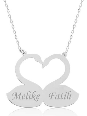 Bazarhane Gümüş Aşık Kuğular Plaka Kolye