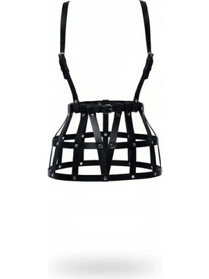 Marsilyan Siyah Etek Deri Kafes Yapılı Perçin Detaylı Etek Mini Etek - BRF1252