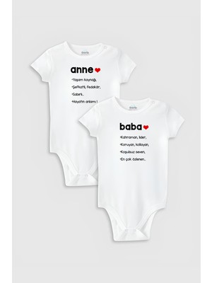 Overoz Anne Baba Baskılı Kısa Kollu Beyaz 2'li Bebek Body Set Zıbın 5117-5118