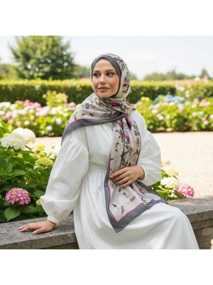 Revam Collection Retro Desen Pamuk Şal Krem Siyah