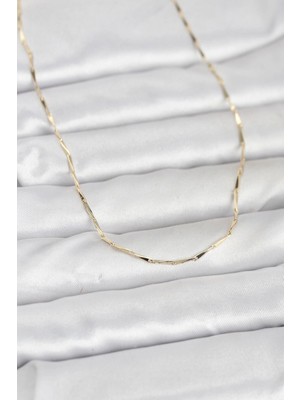 Erbilden Erb cm 14K Gold Renk Çubuk Kesme Zincir Model 60 cm Kadın Kolye