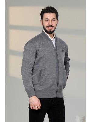 Erkek Baba ve Orta Yaş Triko Örgü Içi Astarlı Akrilik Fermuarlı Kışlık Baba Hırka