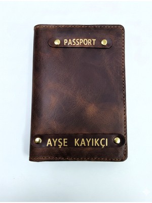 Hakiki Deri El Apımı Özelleştirilebilir Pasaport Cüzdanı