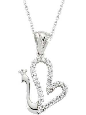 Bazarhane Gümüş Kalpli Kuğu Bayan Kolye