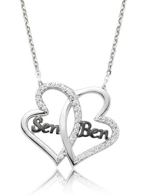 Bazarhane Gümüş Kalpli Sen Ben Bayan Kolye