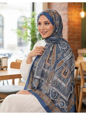 Revam Collection Etnik Desen Pamuk Şal Mavi