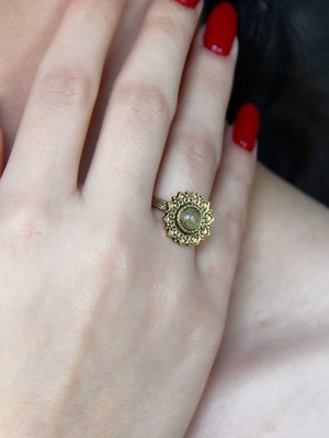 Esha Doğal Taş Sitrin Yuvarlak Doğal Taşlı Antik Model Kadın Ayarlanabillir Yüzük EUY92S