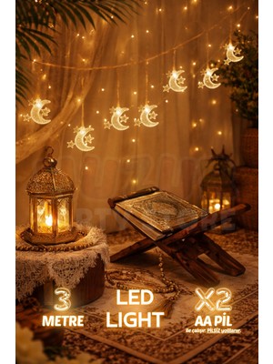 Allians 3 Yıldız 1 Hilal Ay Figürlü LED Işık, Ramazan Bayramı Hoşgeldin Süs