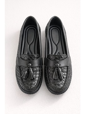 Slipcat Kadın Örgü Desenli Püsküllü Rahat Comfort Loafer