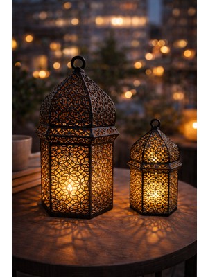 Allians Siyah Dekoratif Ramazan Feneri Mumluk 2'li Set, Şık ve Aydınlatıcı Tasarım