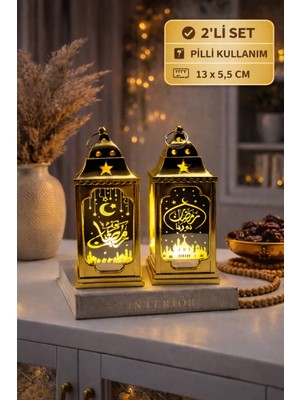Allians Ramazan Temalı 2’li LED Işıklı Dekoratif Fener Seti, Sofra ve Ev Dekoru