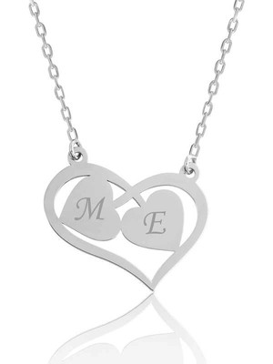 Bazarhane Gümüş Harfli Birleşen Kalpler Kişiye Özel Kolye