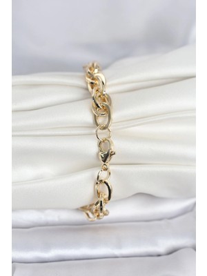 cm 14K Gold Renk Kalın Burgu Zincirli Model Kadın Bileklik - Bamido