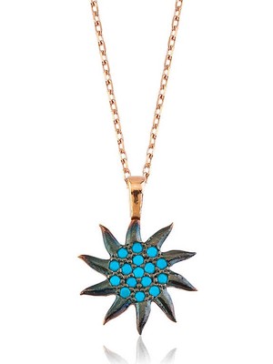 Bazarhane Gümüş Mavi Güneş Bayan Kolye