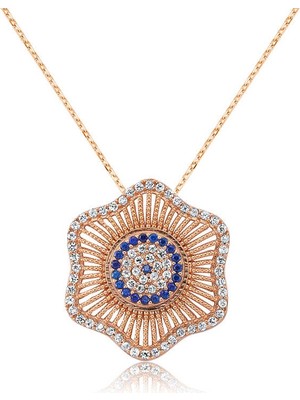 Bazarhane Gümüş Nazarlı Çiçek Bayan Kolye