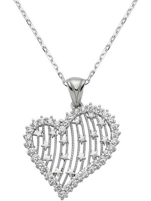 Bazarhane Gümüş Kalpli Bayan Kolye