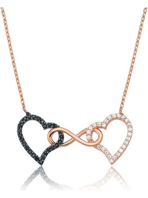 Bazarhane Gümüş Sonsuzluk Iki Kalp Bayan Kolye