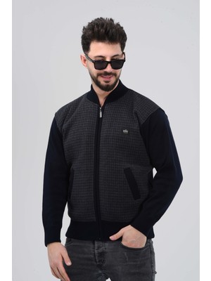Erkek Baba ve Orta Yaş Triko Örgü Içi Astarlı Desenli Akrilik Fermuarlı Kışlık Baba Hırka