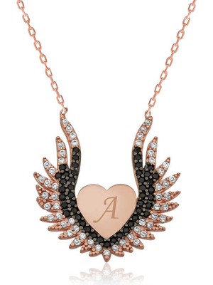 Bazarhane Gümüş Kalpli Melek Kanadı Bayan Kolye