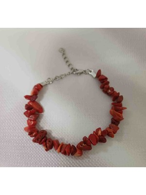 Shine Elagance Doğaltaş Kırık Kesim Mercan Kapamaları Gümüş Rengi Çelik Kadın Bileklik