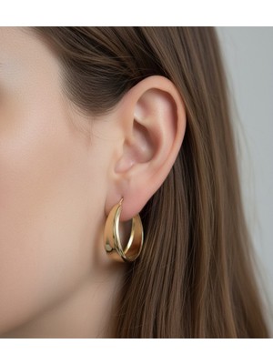 Hoolya Design Xuping Modern Tasarım Halka Model Gold Renk Çelik Küpe