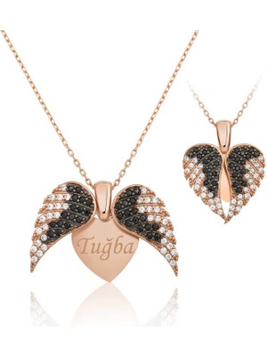 Bazarhane Gümüş Rose Kalpli Isimli Bayan Kolye