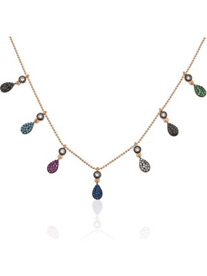 Bazarhane Gümüş Rose Renkli Bayan Şans Kolyesi