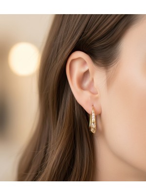 Hoolya Design Xuping Kuyumcu Serisi Damla Model Zirkon Taşlı 14K Gold Çelik Küpe