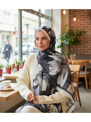 Revam Collection Desenli Pamuk Soft Şal Soon Serisi Siyah Beyaz
