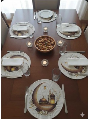 Allians Ramazan Temalı Örgü Amerikan Servis 12'li Set, Ay ve Fener Desenli