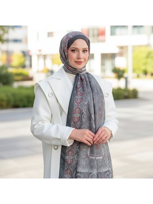 Revam Collection Retro Desen Pamuk Şal Siyah Bordo