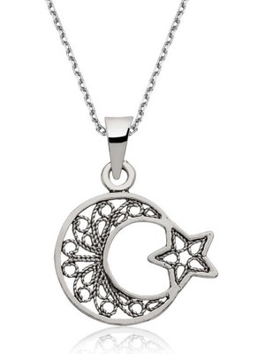 Bazarhane Gümüş Ay Yıldız Bayan Kolye