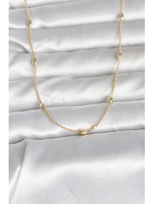 Erbilden Erb cm 14K Gold Renk Damla Topçuk Model Zincirli 60 cm Kadın Kolye
