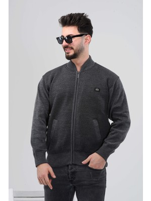 Erkek Baba ve Orta Yaş Triko Örgü Içi Astarlı Baklava Desen Akrilik Fermuarlı Kışlık Baba Hırka